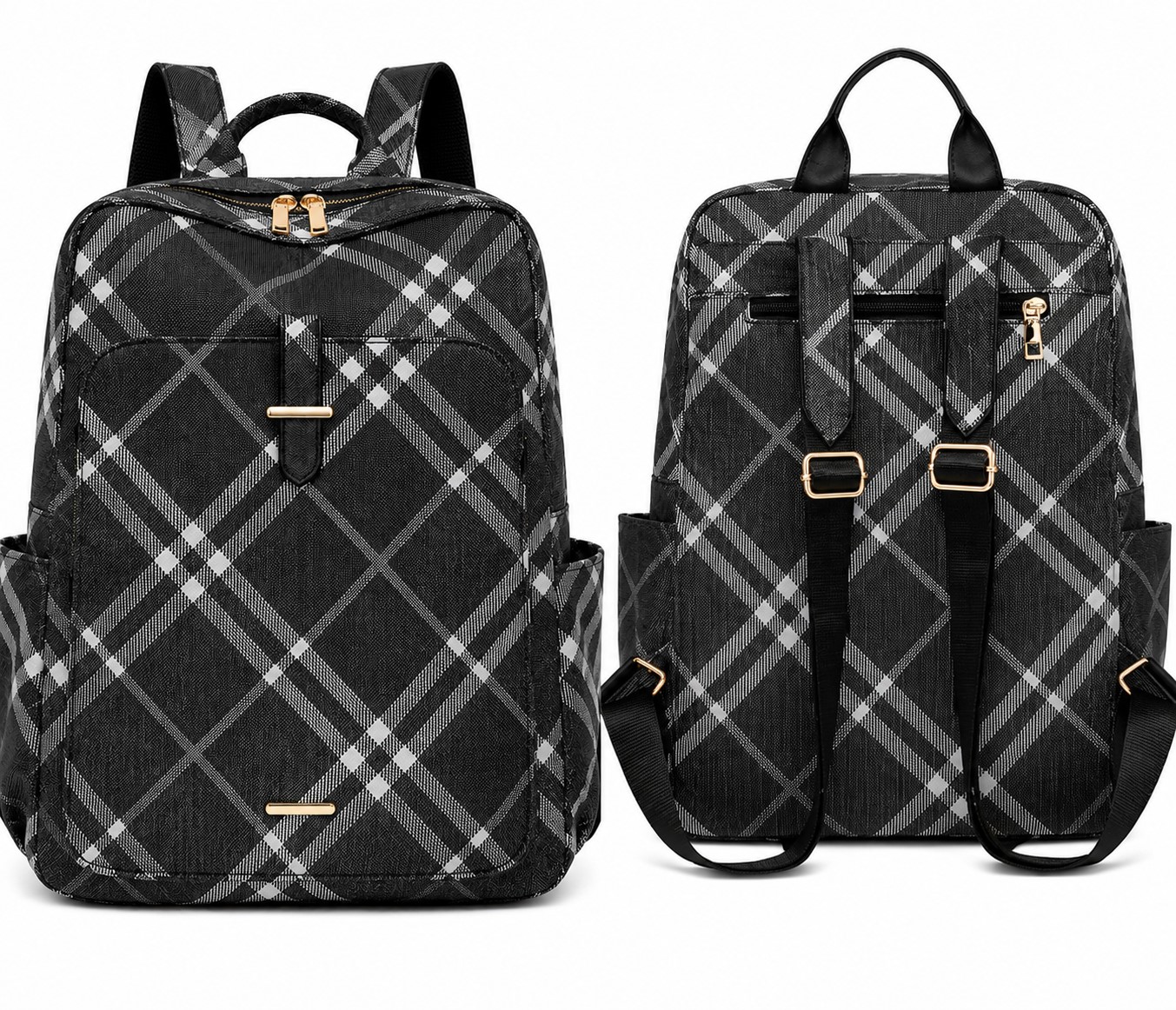 Women's Lightweight Plaid Waterproof Backpack – Fashion Casual Travel Daypack-Nb-Accs13-6 - Image 3