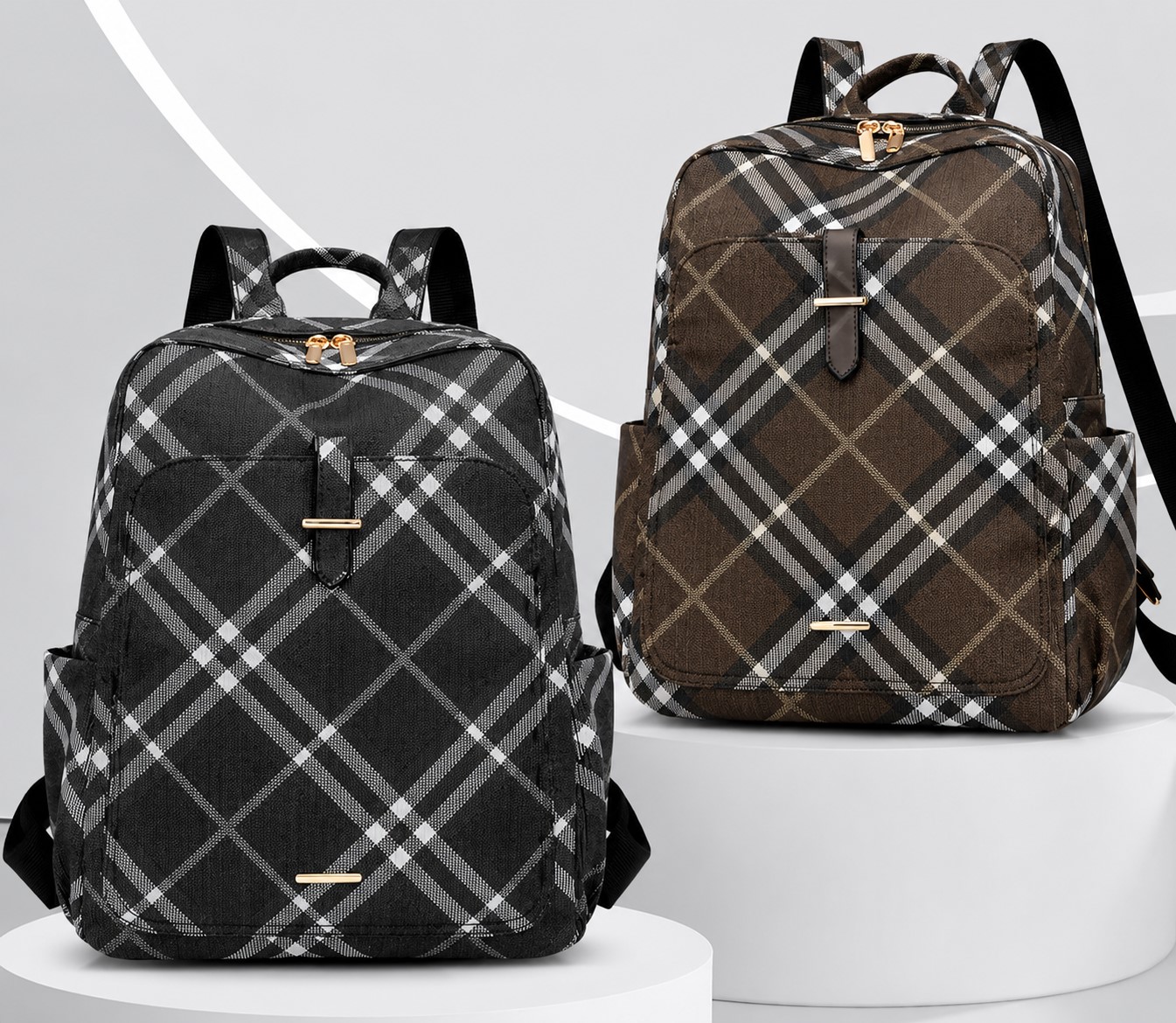 Women's Lightweight Plaid Waterproof Backpack – Fashion Casual Travel Daypack-Nb-Accs13-6 - Image 7