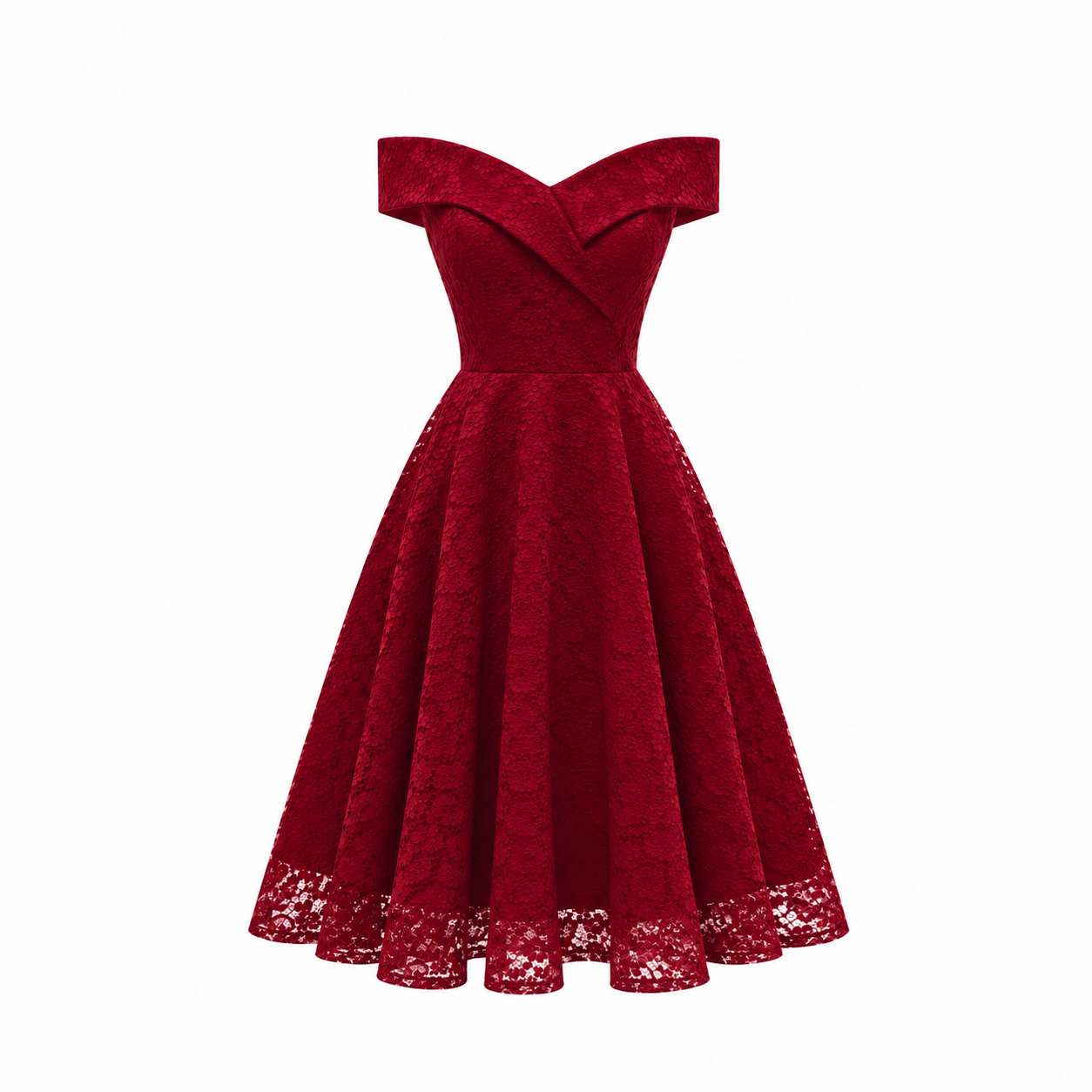 Elegant Floral Lace Off-Shoulder A-Line Midi Dress-CEL-NB:21.4 - Image 9