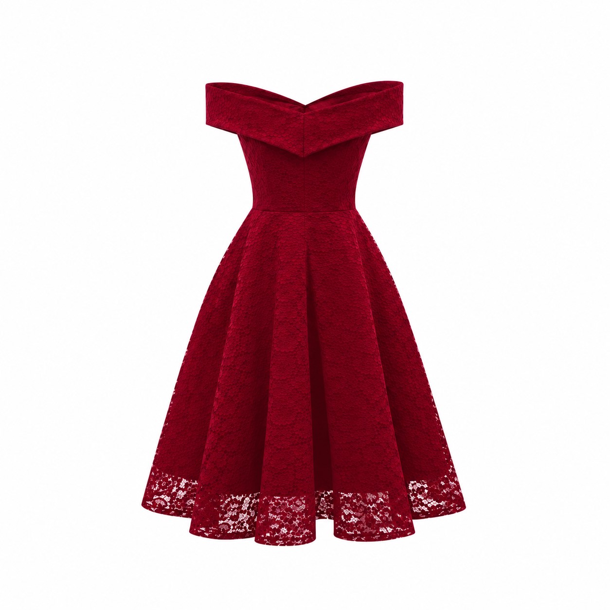 Elegant Floral Lace Off-Shoulder A-Line Midi Dress-CEL-NB:21.4 - Image 11