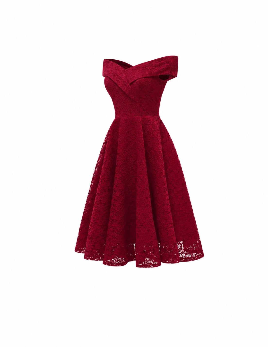 Elegant Floral Lace Off-Shoulder A-Line Midi Dress-CEL-NB:21.4 - Image 10