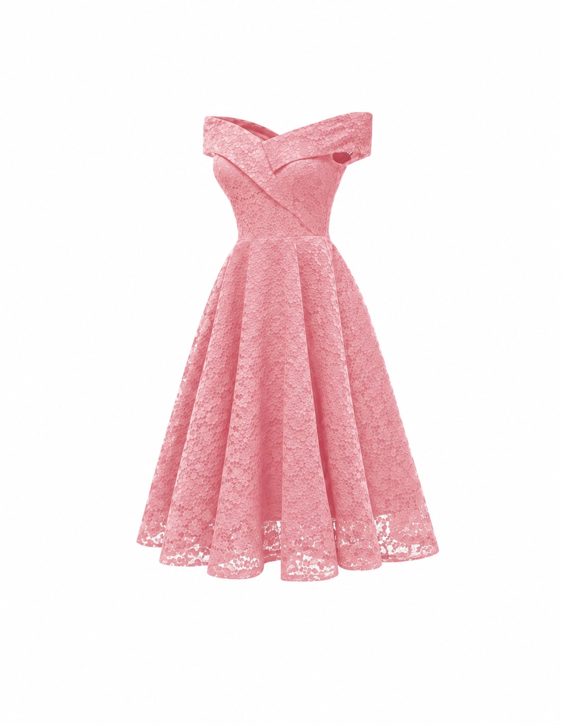 Elegant Floral Lace Off-Shoulder A-Line Midi Dress-CEL-NB:21.4 - Image 12