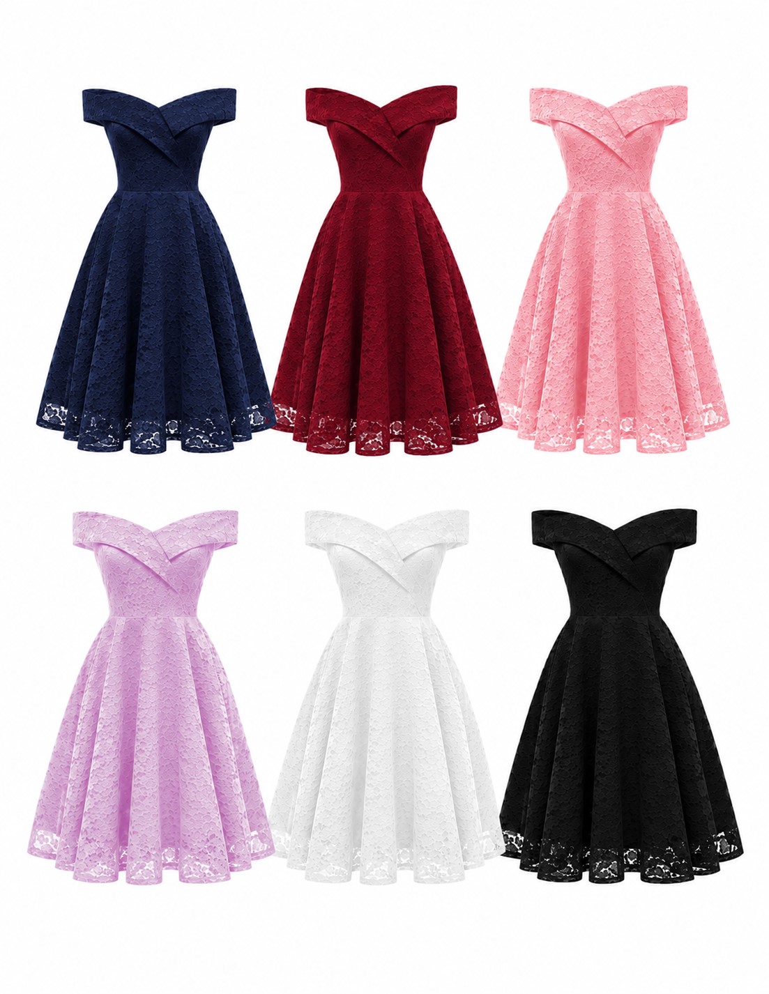 Elegant Floral Lace Off-Shoulder A-Line Midi Dress-CEL-NB:21.4 - Image 2