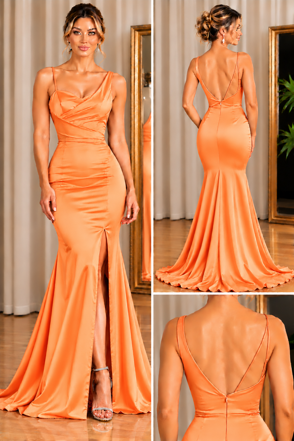 Elegant Mermaid Satin Evening Dress with Pleated Bodice & Front Slit - CEL-NB-65.2 - Image 3
