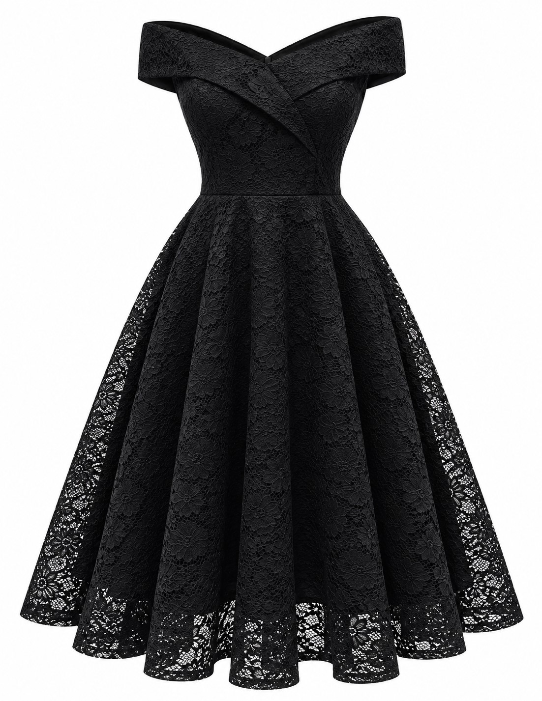 Elegant Floral Lace Off-Shoulder A-Line Midi Dress-CEL-NB:21.4 - Image 13