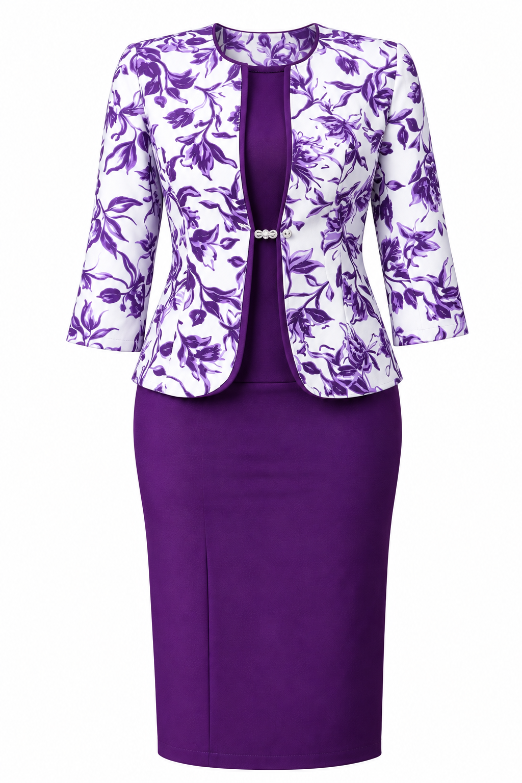 Elegant Women's Two-Piece Dress Set - White and Purple & Floral Jacket-CEL-NB:28 - Image 5