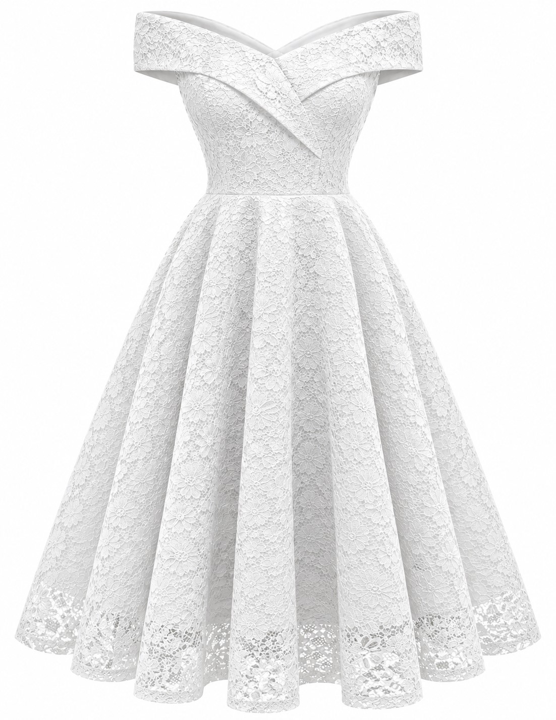 Elegant Floral Lace Off-Shoulder A-Line Midi Dress-CEL-NB:21.4 - Image 14