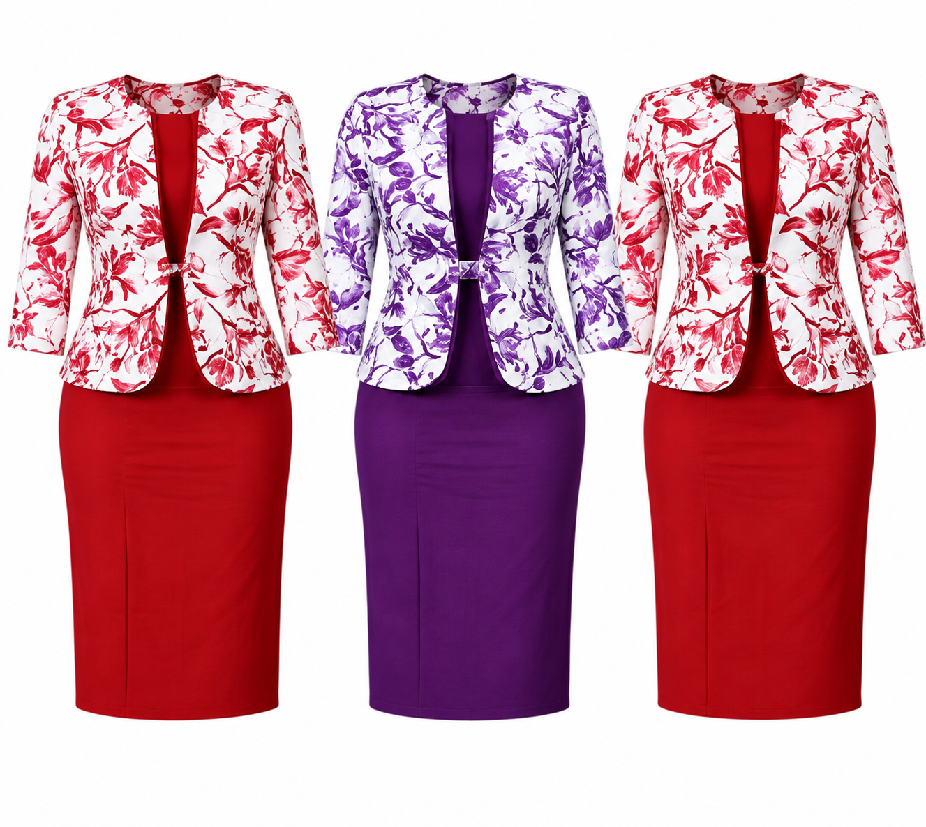 Elegant Women's Two-Piece Dress Set - White and Purple & Floral Jacket-CEL-NB:28 - Image 6