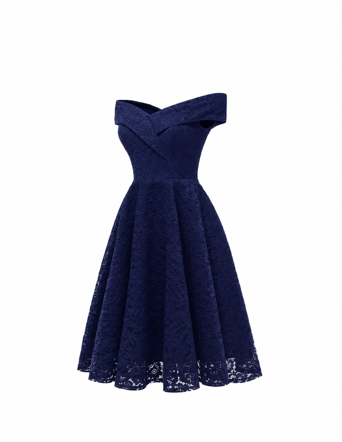 Elegant Floral Lace Off-Shoulder A-Line Midi Dress-CEL-NB:21.4 - Image 5
