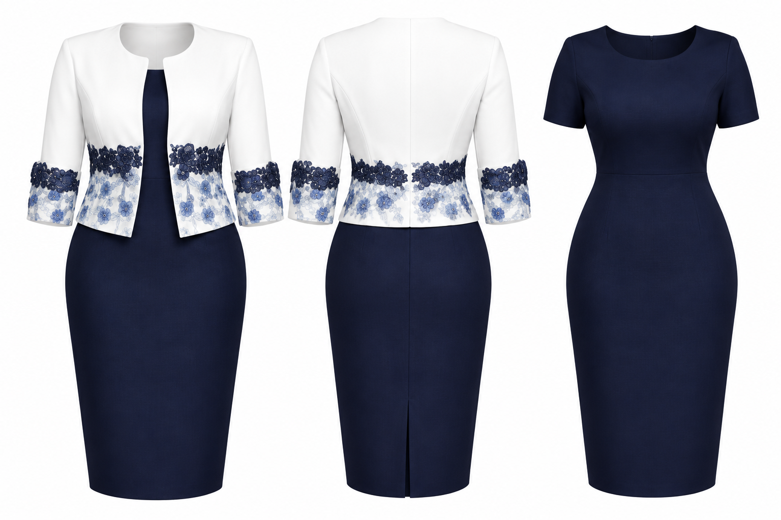 Elegant Women's Two-Piece Dress Set-Dusty Rose & Blue with White Floral Embroidered Jacket-CEL-NB:22 - Image 8