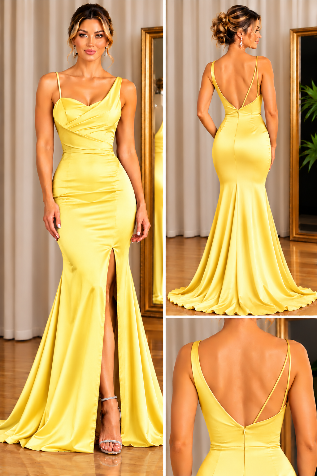Elegant Mermaid Satin Evening Dress with Pleated Bodice & Front Slit - CEL-NB-65.2 - Image 6