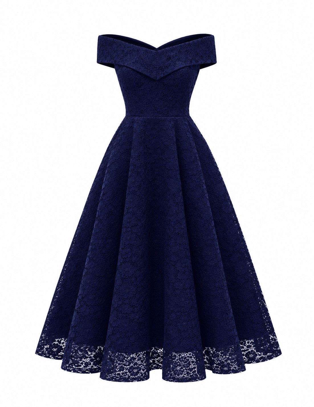 Elegant Floral Lace Off-Shoulder A-Line Midi Dress-CEL-NB:21.4 - Image 6