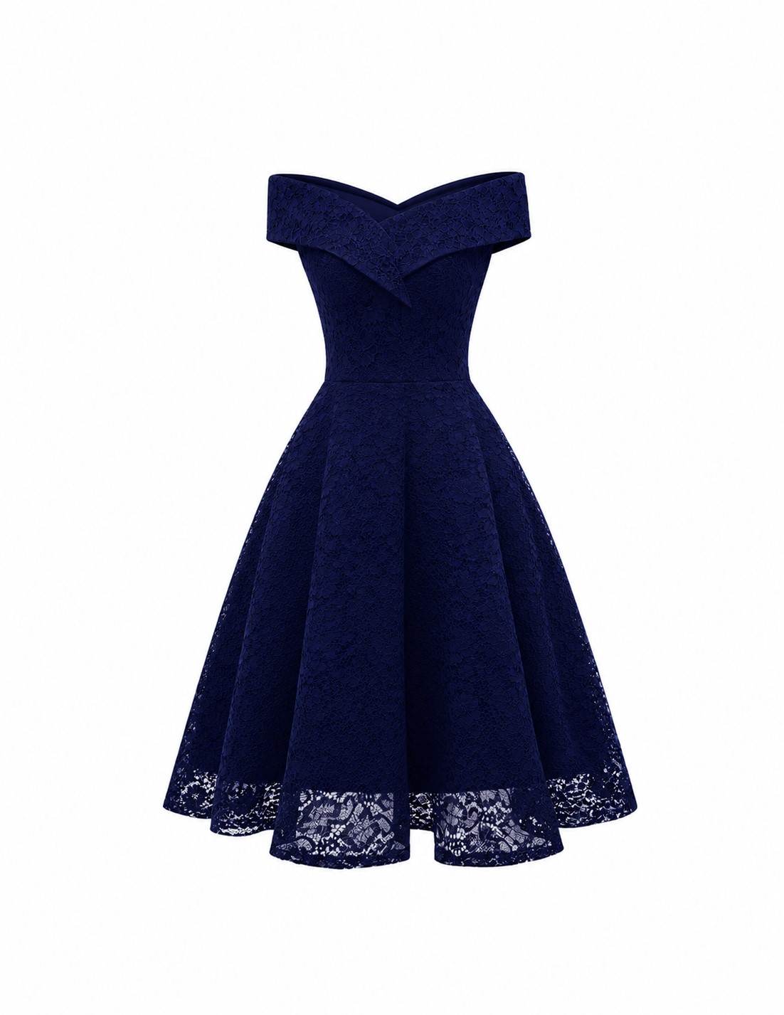 Elegant Floral Lace Off-Shoulder A-Line Midi Dress-CEL-NB:21.4 - Image 4