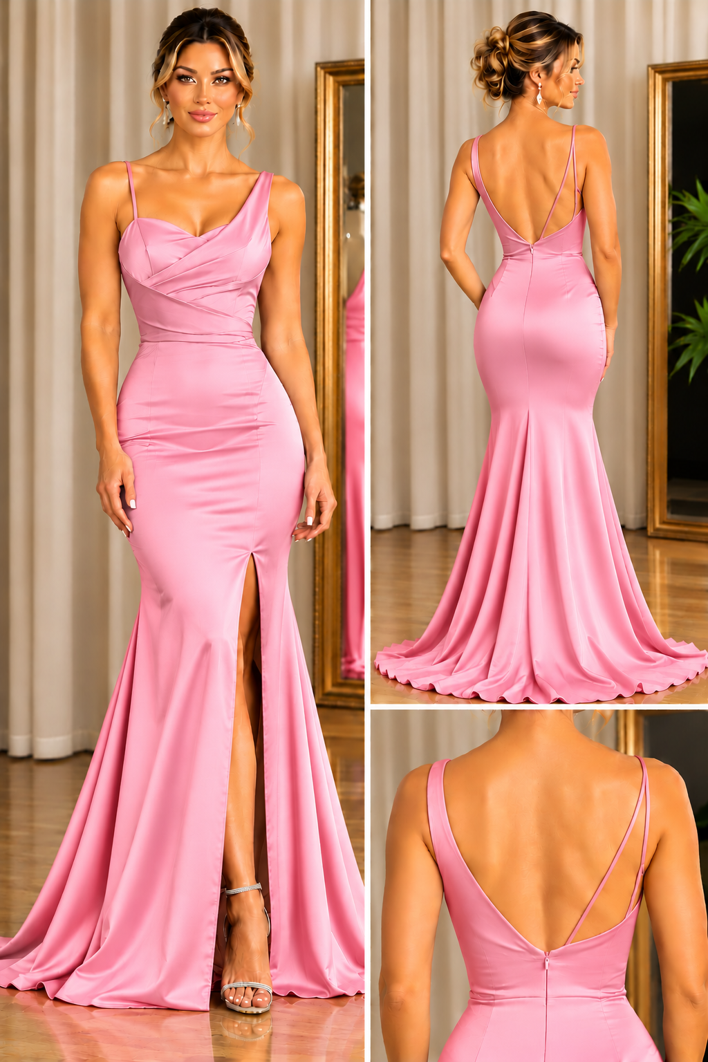 Elegant Mermaid Satin Evening Dress with Pleated Bodice & Front Slit - CEL-NB-65.2 - Image 8