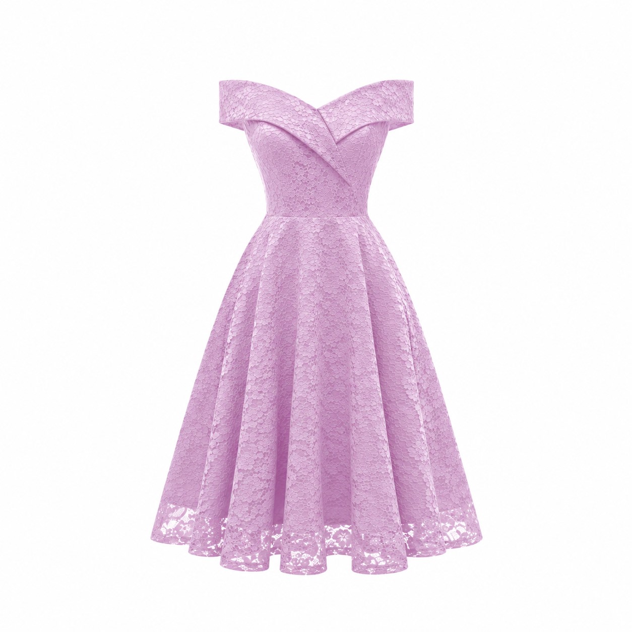 Elegant Floral Lace Off-Shoulder A-Line Midi Dress-CEL-NB:21.4 - Image 7