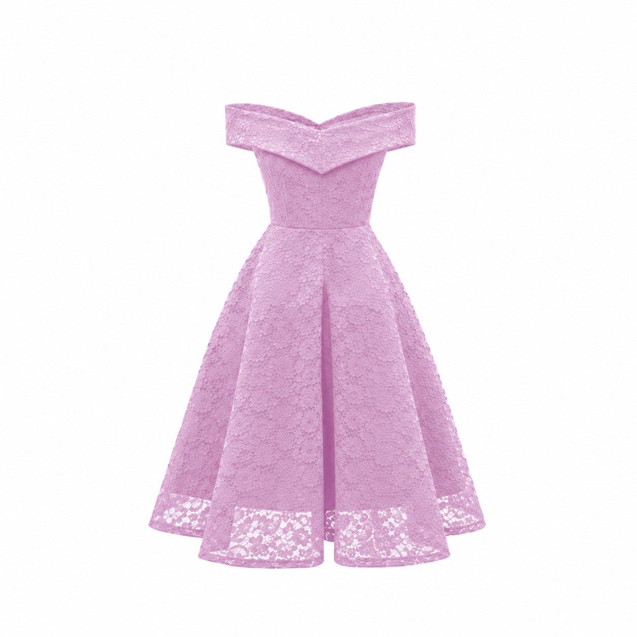 Elegant Floral Lace Off-Shoulder A-Line Midi Dress-CEL-NB:21.4 - Image 8